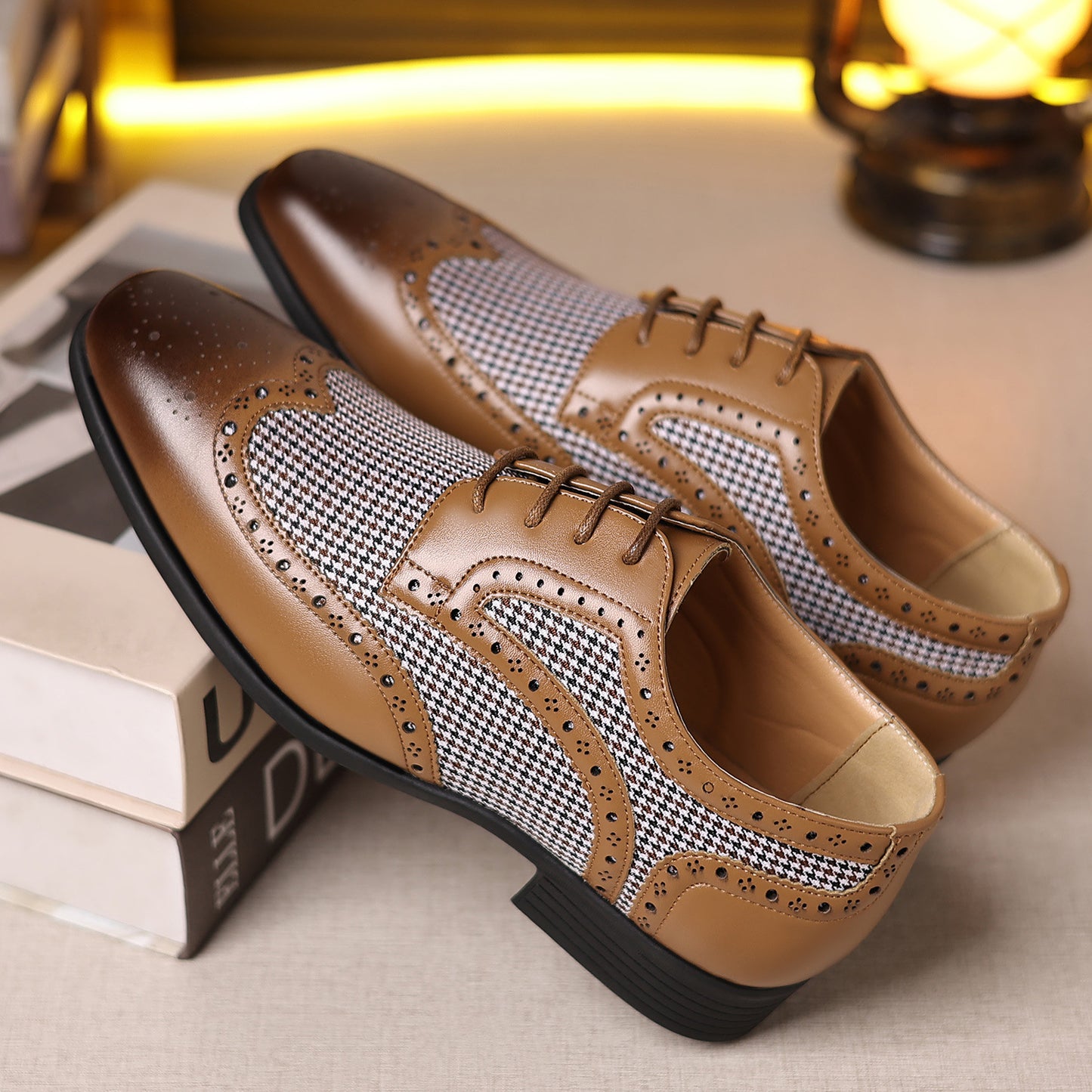 Imitation Houndstooth Men's Shoes Casual Leather Shoes