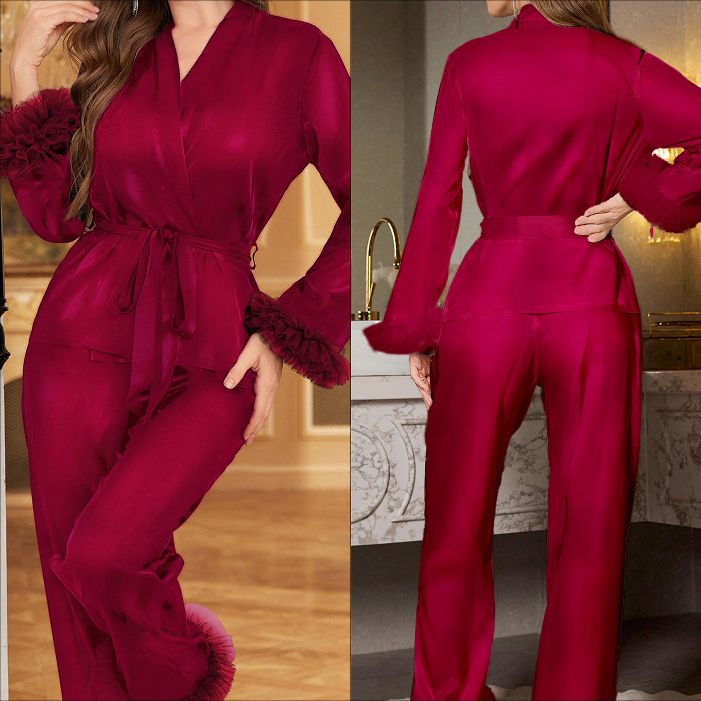 Women's Spring And Summer Long Sleeves Trousers Homewear Suit