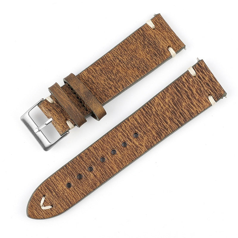 Versatile Retro Cowneck Patterned Leather Watch Strap