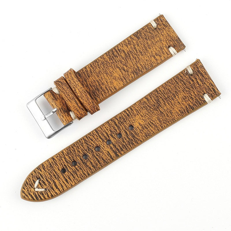 Versatile Retro Cowneck Patterned Leather Watch Strap