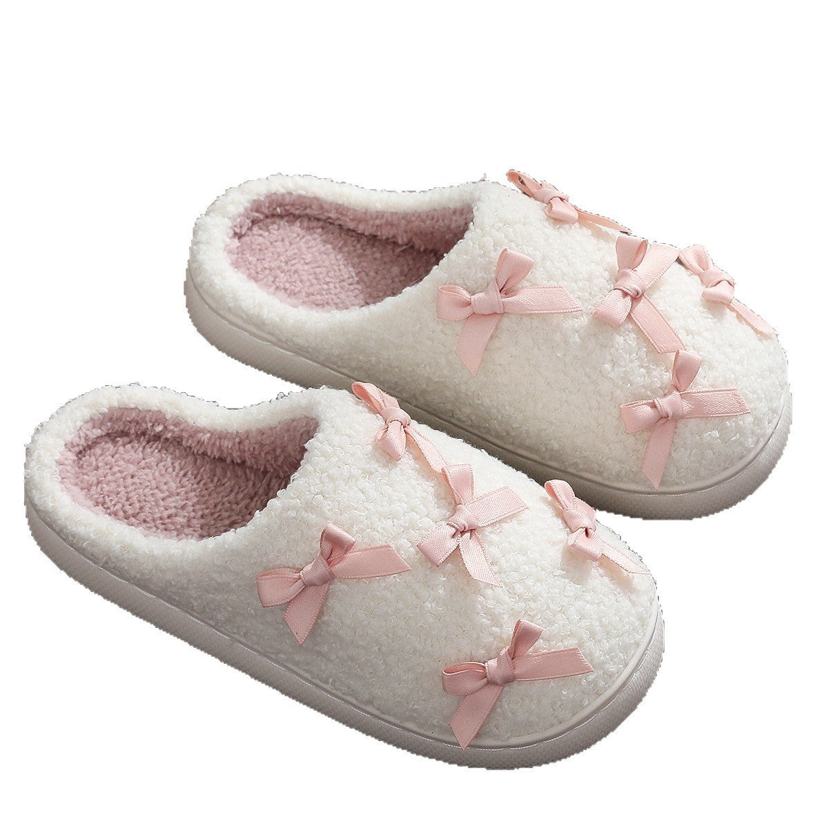 Korean Style Bow Cotton Slippers Women's Cute Warm