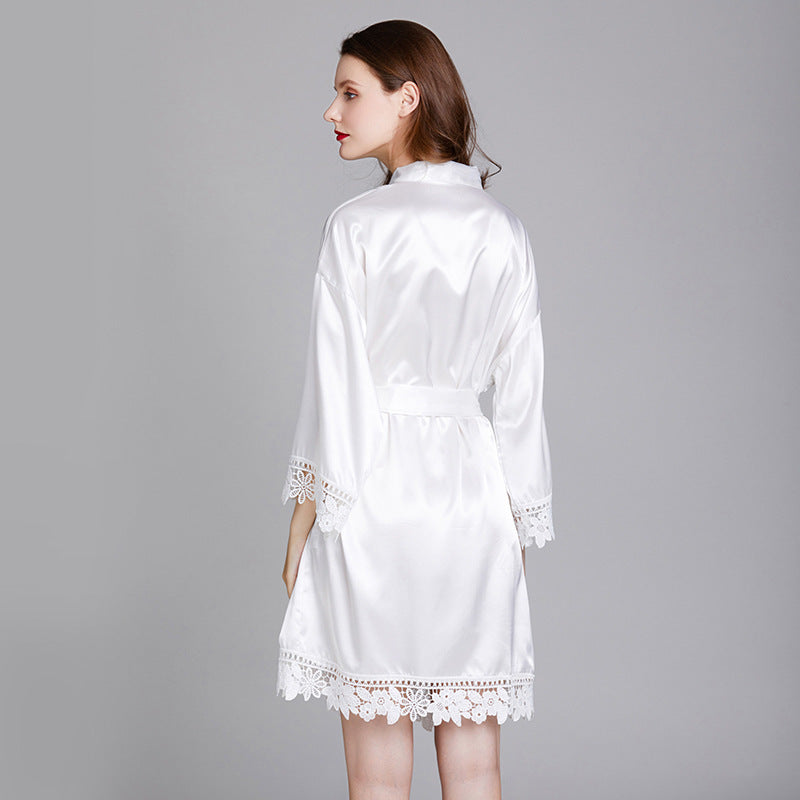 Long Sleeve Large Size Silk Ice Silk Home Nightgown