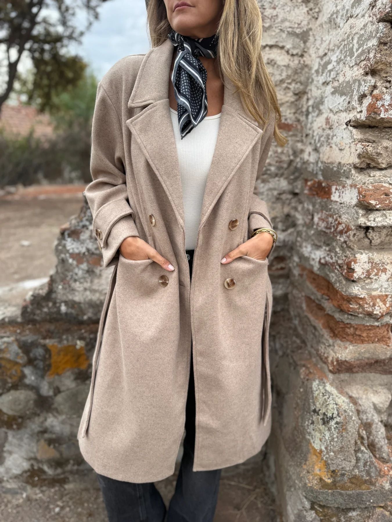 Autumn And Winter Lacing Cardigan Casual Long Sleeve Lapel Woolen Pocket Coat Women