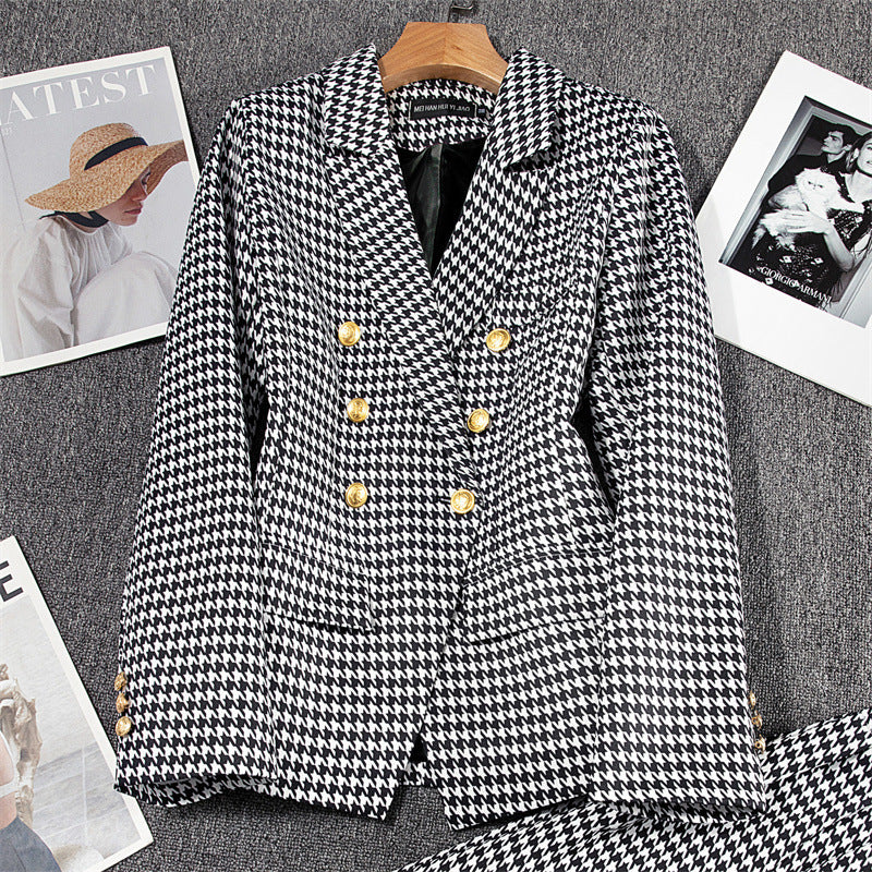 Small-sized Retro Suit Jacket Slim-fit Fashion Women's Casual Design Top Suit Jacket Set