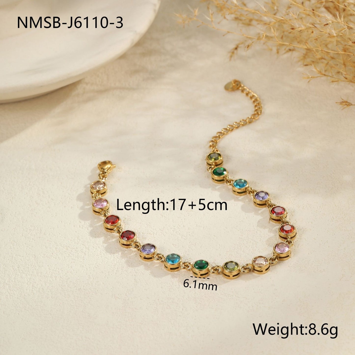 Color Zircon Stainless Steel Bracelet
