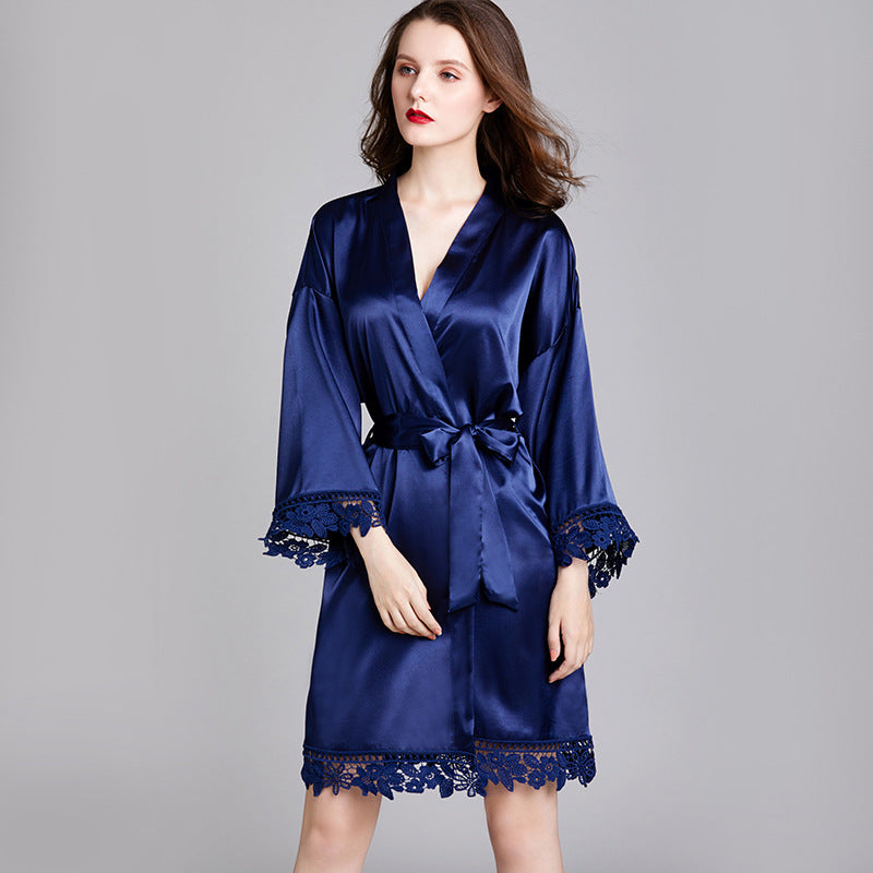 Long Sleeve Large Size Silk Ice Silk Home Nightgown