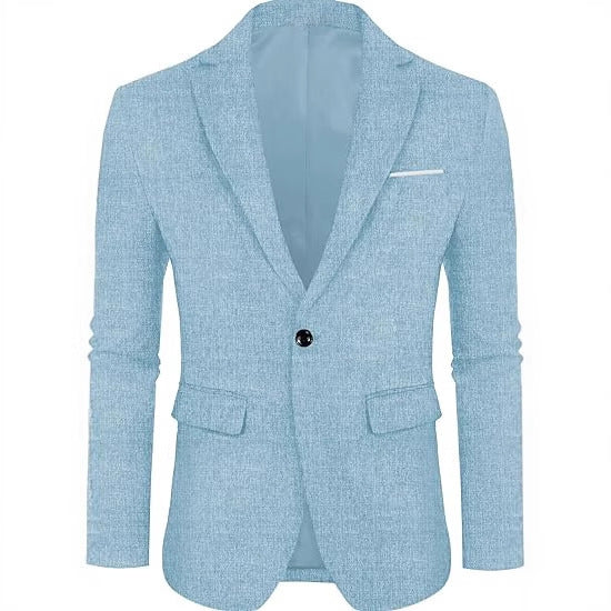 Linen Leisure Single Button Lightweight Business Pure Color Flat Collar Suit Jacket Men