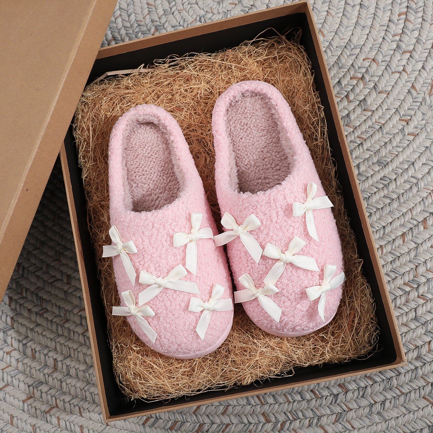 Korean Style Bow Cotton Slippers Women's Cute Warm