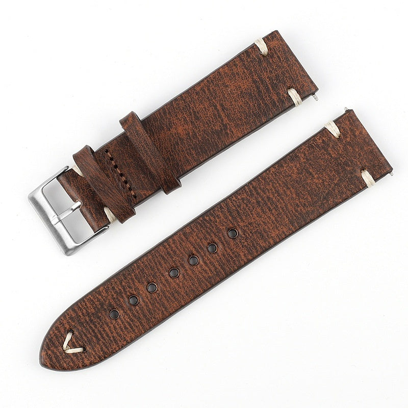 Versatile Retro Cowneck Patterned Leather Watch Strap