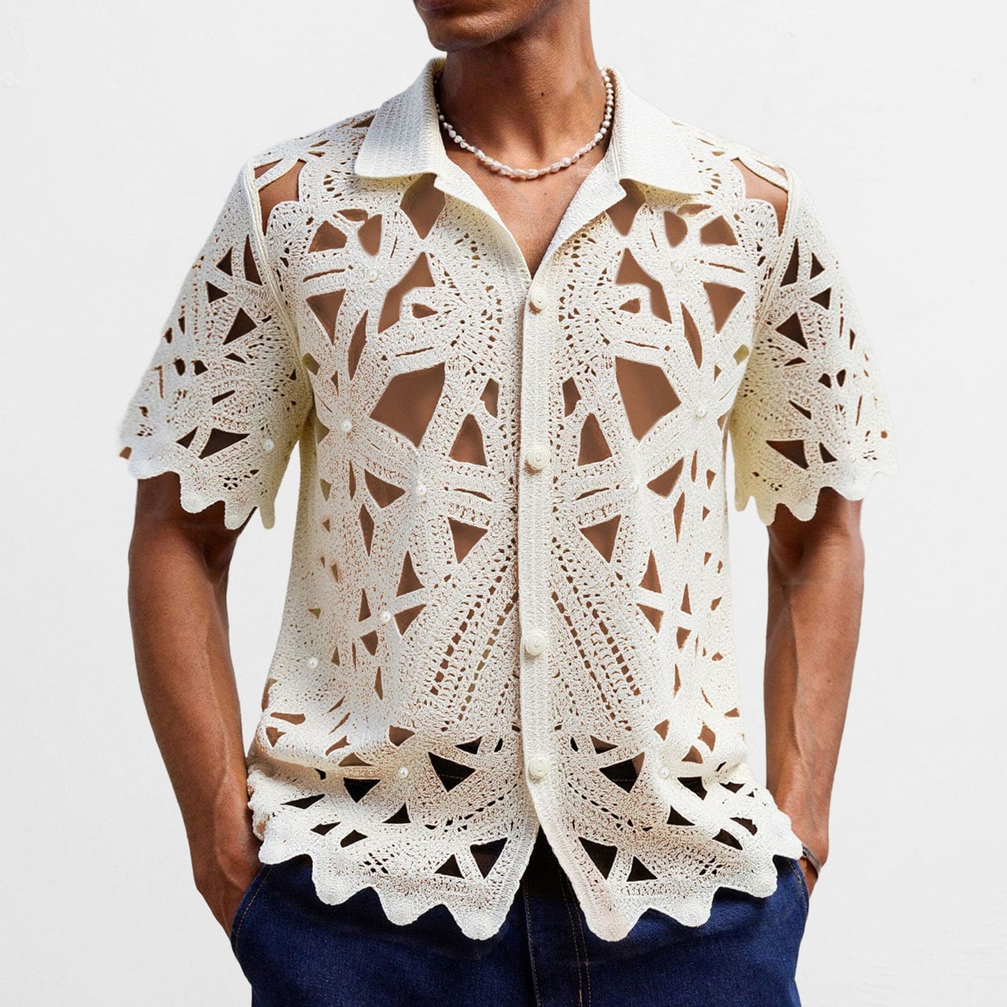 Summer New Hand Crocheting Hollow-out Short-sleeved Sweater Casual