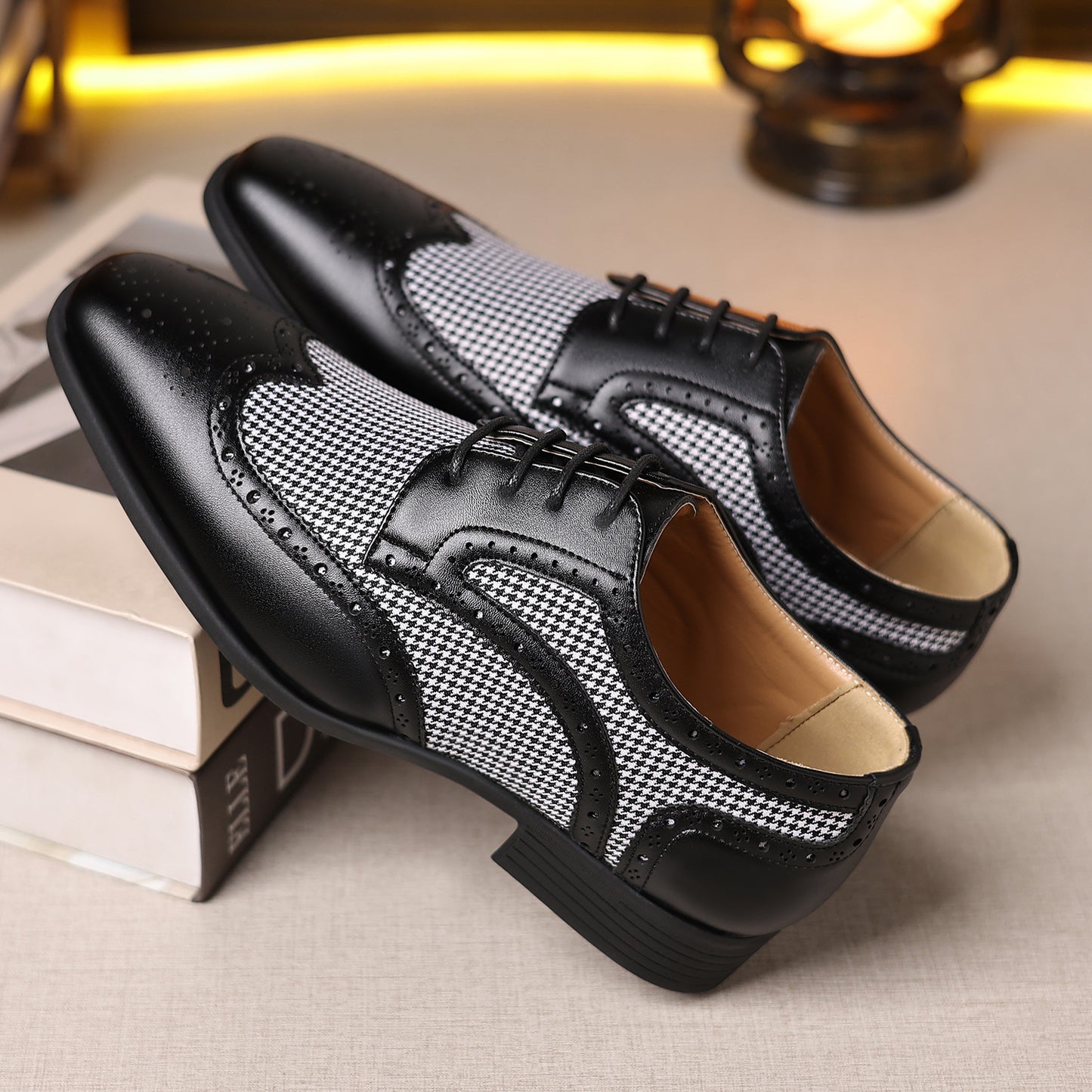 Imitation Houndstooth Men's Shoes Casual Leather Shoes
