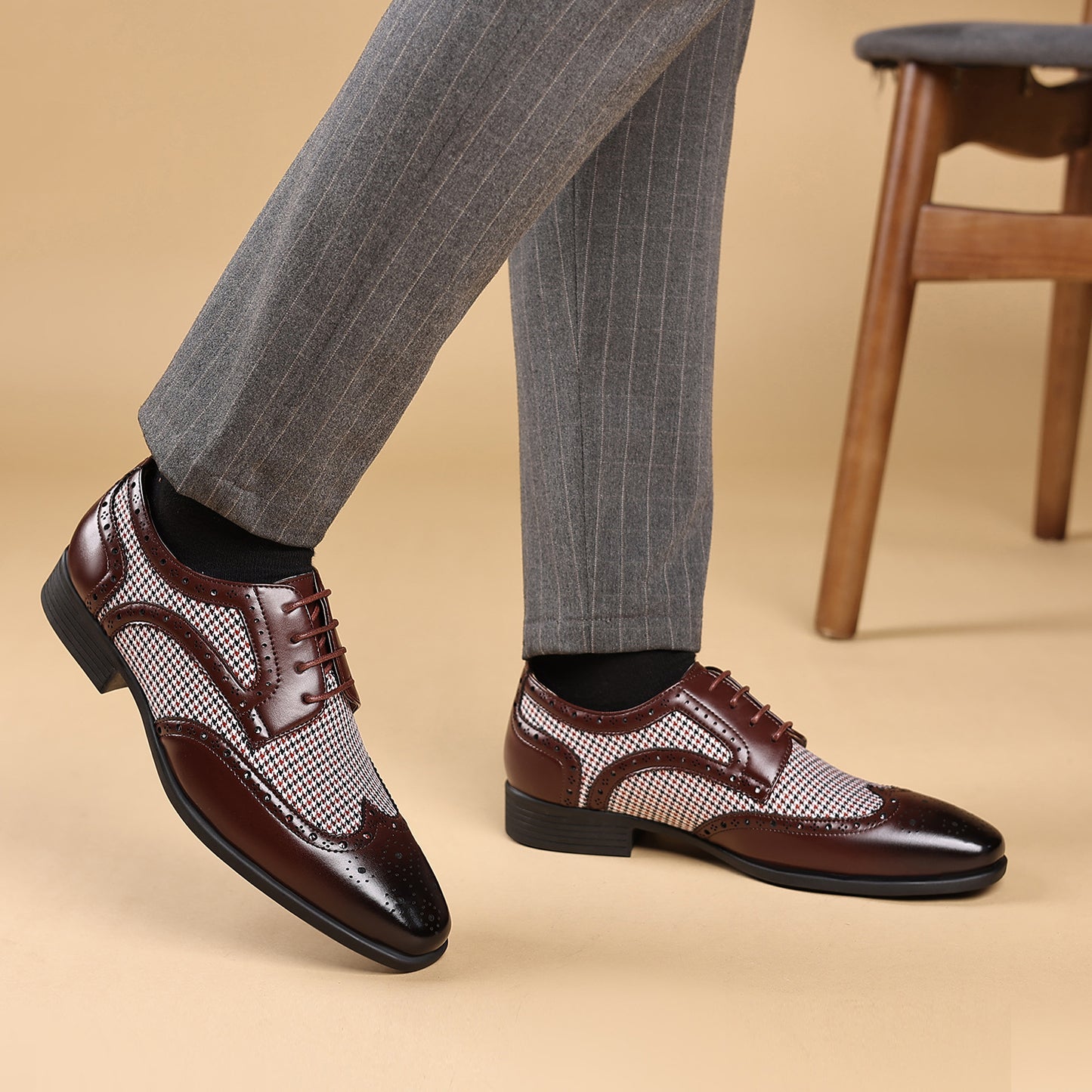 Imitation Houndstooth Men's Shoes Casual Leather Shoes