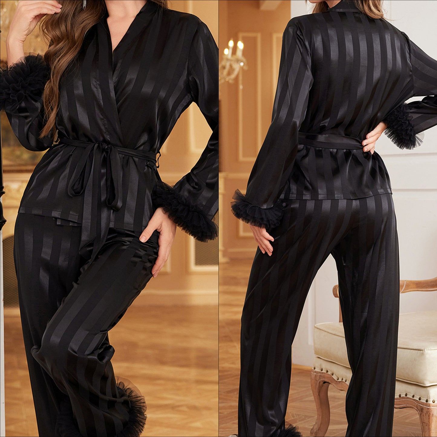 Women's Spring And Summer Long Sleeves Trousers Homewear Suit