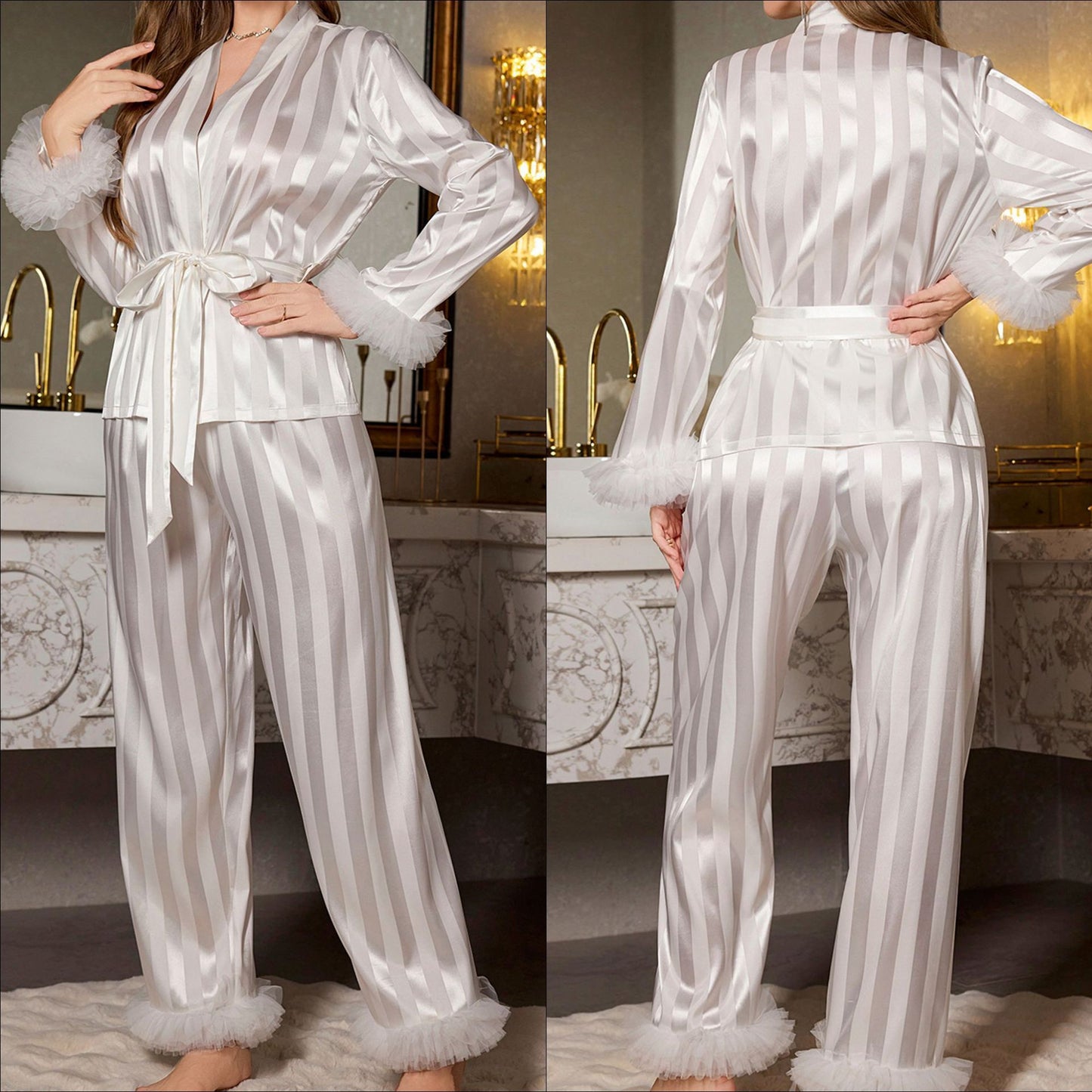 Women's Spring And Summer Long Sleeves Trousers Homewear Suit